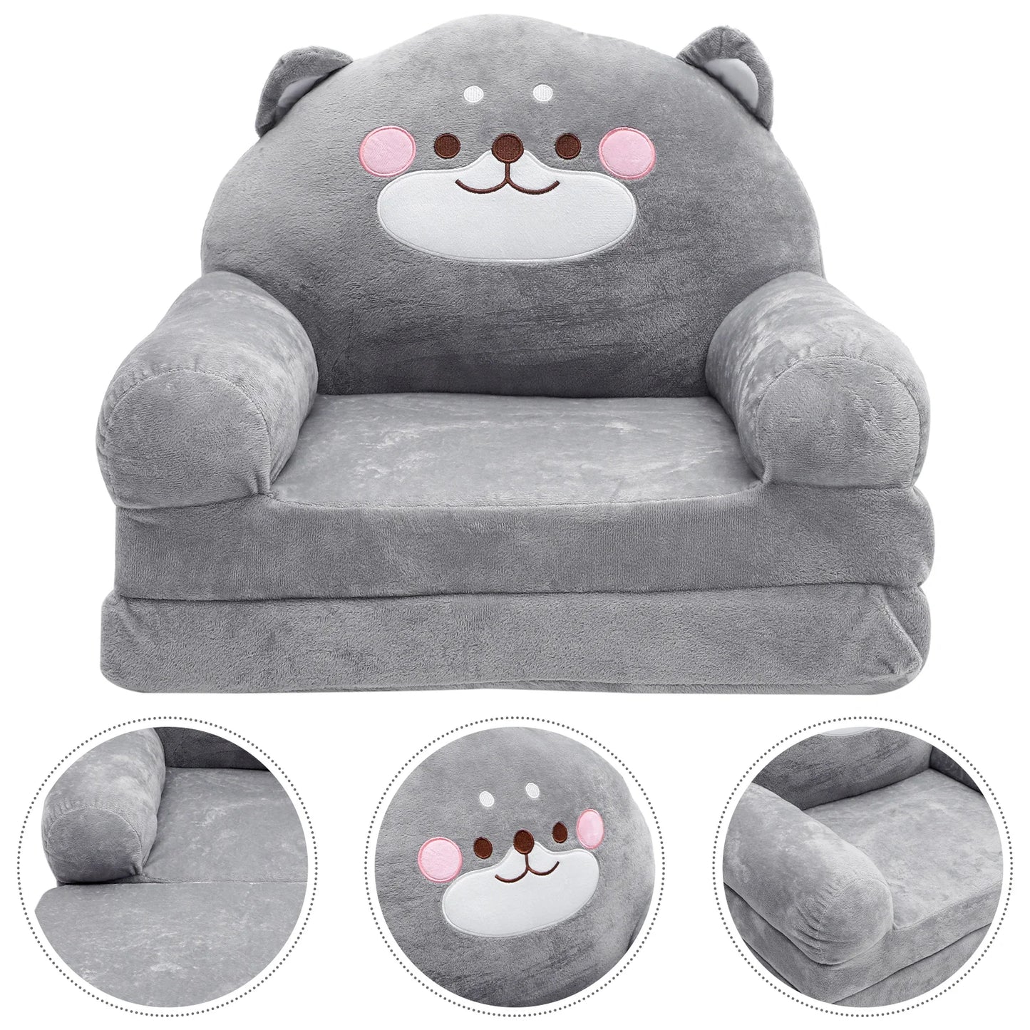 No-EN-Name-Null  Modern Baby-Toddlers Cartoon Gray Bear Animal Soft Plush Polyester Fabric Cushions Folding Sofa Armchairs