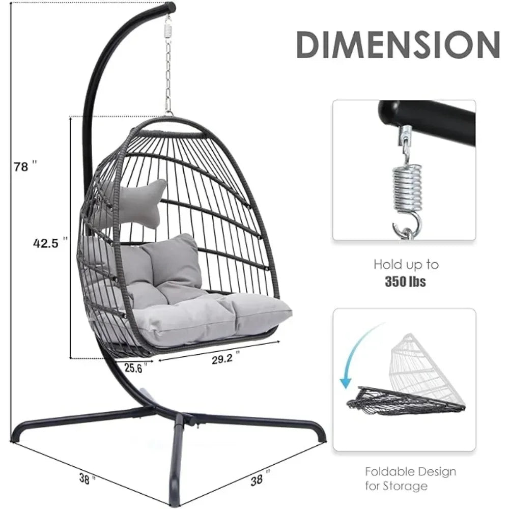 MOCCSOCC Outdoor-Indoor Patio-Porch Weather-Resistant Polyester Fabric 2 Person Wicker Hanging Double Egg Basket Aluminum Metal Frame With Stand Swing Chairs /680 LBS Capacity/Colors-Black/Gray/Brown/Beige/Multicolor/Geometric/Floral