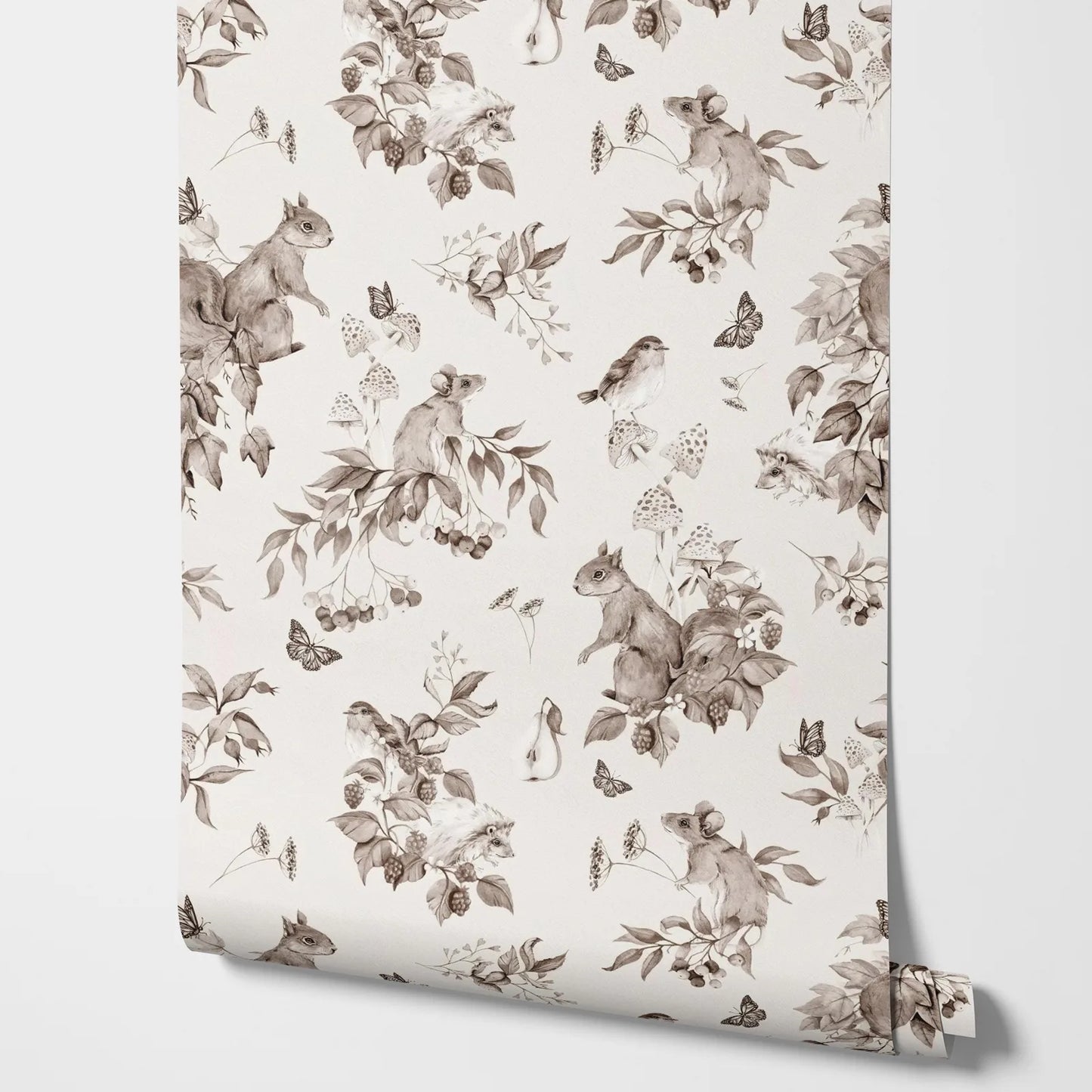 PIXEL-WALL Babies-Toddlers Waterproof Customized Peel-N-Stick Tiny Birds-Squirrel-Mouse-Butterflies Animals Nature Forest Sepia Non-Woven Wallpapers/Responsibly Sourced