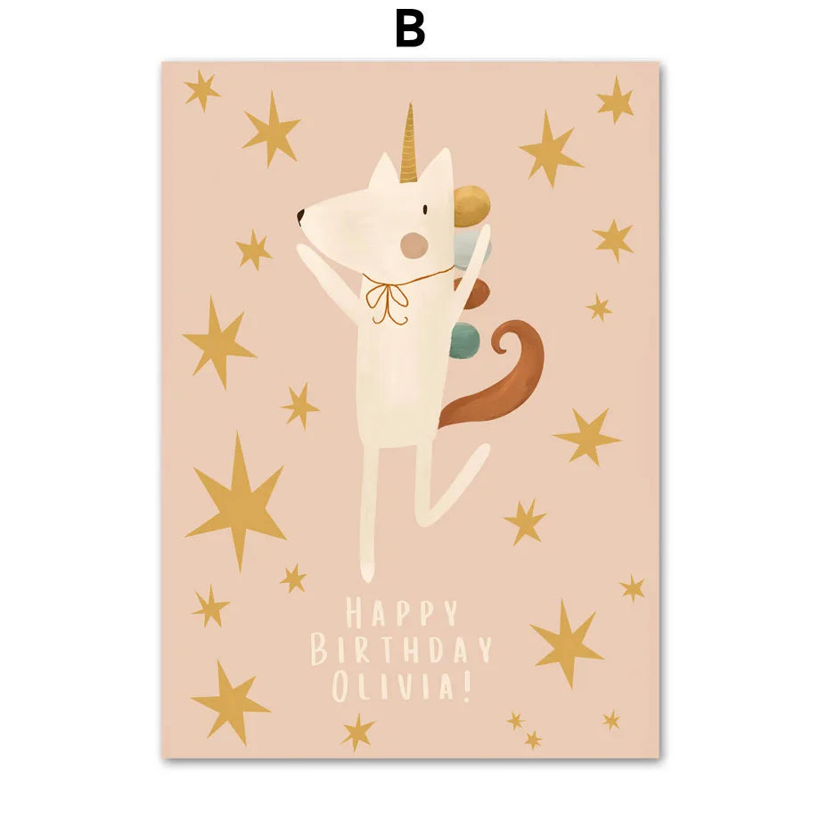 No-EN-Name-Null Retro Unframed Waterproof Ink Nature Cartoon Animals Canvas Rectangle Wall Art Prints /Color- Multicolor