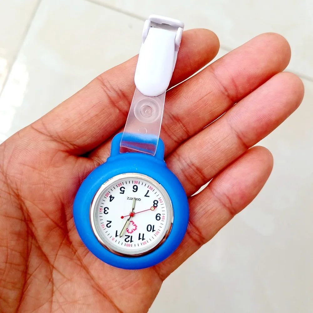 No-EN-Name-Null Adults Waterproof Quartz Analog Display Nurse-Doctors Glass Face Round Metal Alloy Case Red Silicone-Rubber Covered-Straps Arabic Numeral Clip-On Fob Pocket Watches /Colors-Pink/Red/White/Black/Purple/Light Blue/Blue