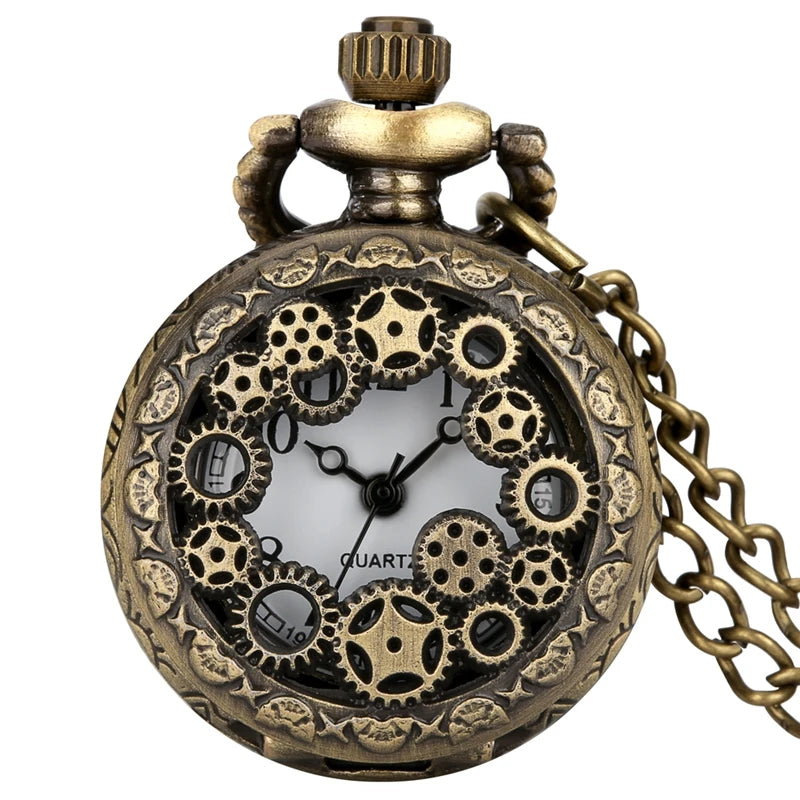 YISUYA Unisex Adults Quartz Small Bronze-White Face Mobile Cell Phone Shaped Stainless Steel Metal Case Acrylic Face 12-Hour Dial Analog Display Pendant Necklace Chain-Pocket Watches