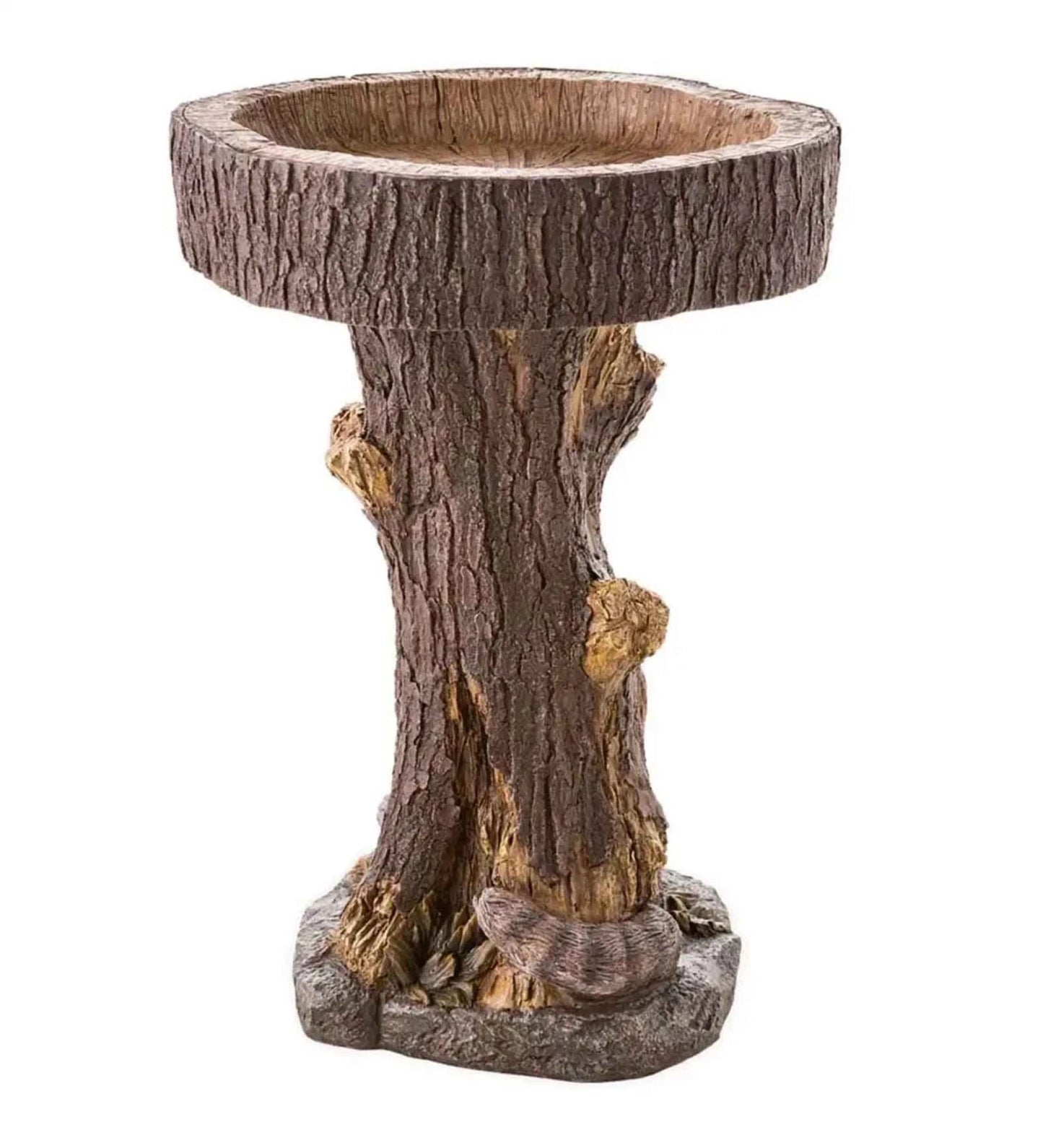 No-EN-Name-Null Home Garden Free-Standing Tree Trunk Resin Two Cardinals-Two Raccoons Animal Birdbaths/Color-Black/Gray/Animals