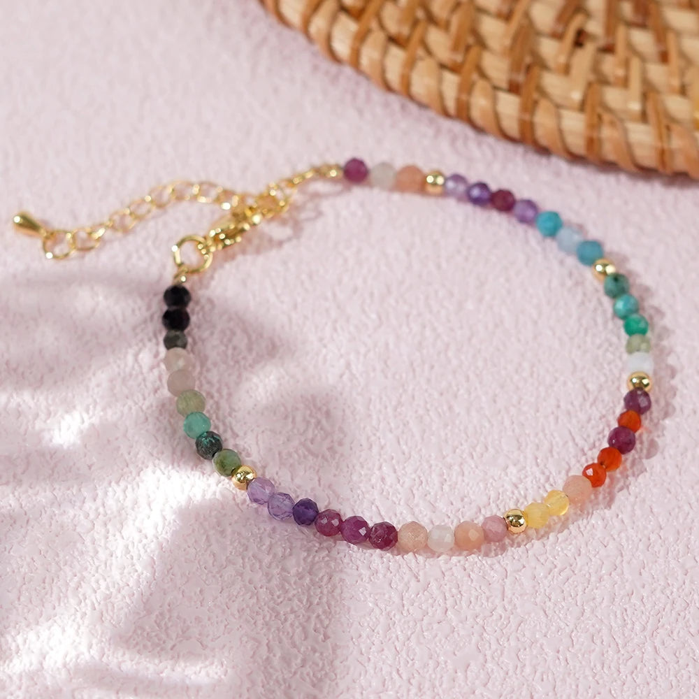 GO2BOHO Adults Women Professional Handmade Round Copper 18K Gold-Plated Geometric Multicolored Beads Rope Chain Fine Imitation Bracelets