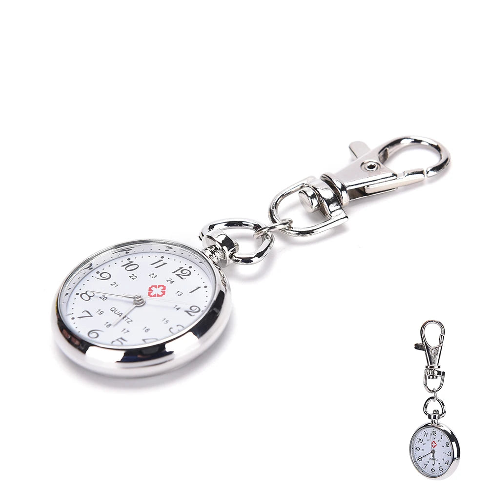 No-EN-Name-Null Quartz Silver Digital Display Metal Fob Keychain Round Pocket Watches