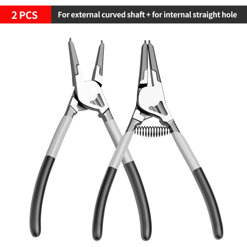 YLONDAO Industrial Grade Chinese Silver Carbon Steel Gray-Black Straight Handle Automatic Spring Assisted Rebound Electrical Elbow Circlip Pliers