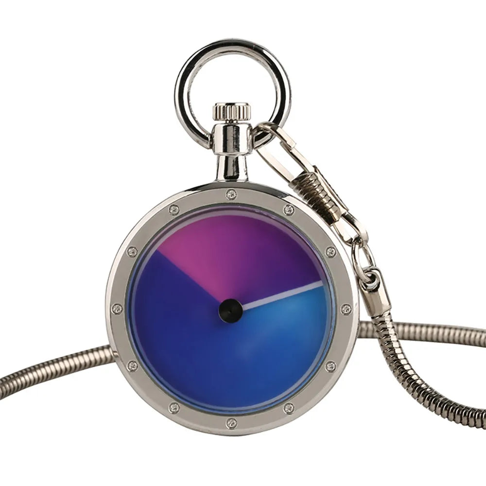 YISUYA Adults Quartz Analog Display Acrylic Face Black-Silver Stainless Steel Metal Round Shaped Case Turntable Blue Silver Casing Dial Metallic Snake Fob Chain-Pocket Watches/Multicolor Dials