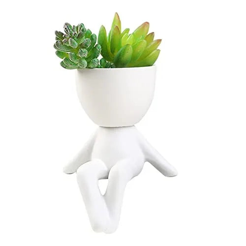 No-EN-Name-Null Indoor Mini White Ceramic Cute Cartoon Human Silhouette Shaped Succulent Flower Pots Planters/NO Plants Included