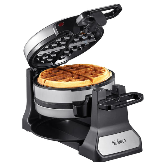 Non-Stick Double Flip Belgian Waffle Maker/Rotating Waffle Iron/Nonstick Plates/Removable Drip Tray/ Cool Touch Handles/Colors-Black/Silver