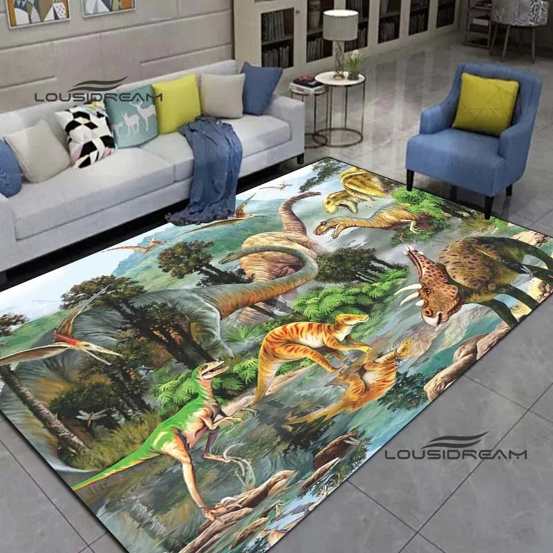 LOUSIDREAM Modern Indoor-Outdoor Machine-Made Customized Rectangle Shaped Soft Polyester Flannel Fabric Body 3D Printed Cartoon Dinosaur Theme Rugs /Colors-Animal/Multicolor/Hand-Machine Wash