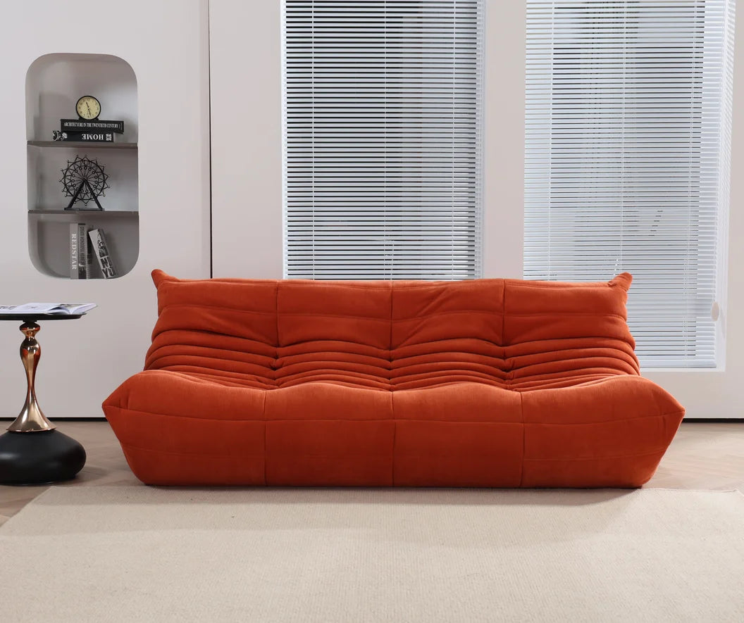 No-EN-Name-Null Modern Armless Soft Plush Orange Upholstered Padded Faux Synthetic Leather Fabric Cushions Caterpillar Bean Bag Chairs/Colors-Orange/White/Black/Blue/Pink/Gray