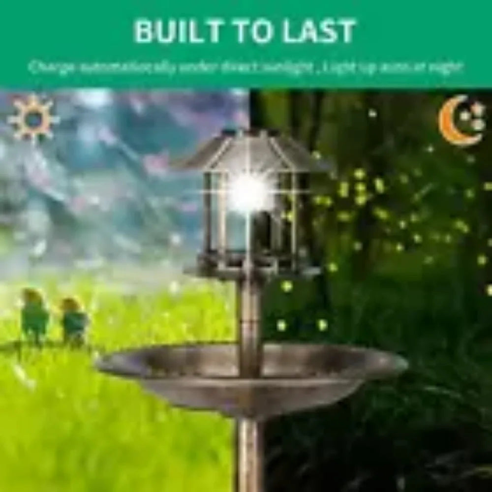 NULL Outdoor Garden Free-Standing Solar-Powered Lights On Top Bronze-Dark Green Round Plastic Weather-Frost Resistant Strong Sturdy Base Resin Bird Baths