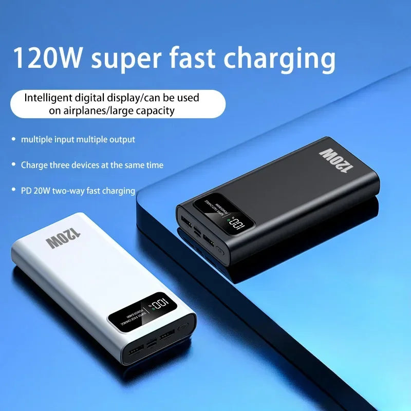 No-EN-Name-Null White Plastic Rectangle Digital Display Rechargeable Li-Polymer Battery-Powered LED Lights 120W Two-Way Quick Charge Power Banks /Micro USB-USB-A /Type C Battery Power Banks/Colors-Silver/Black/White