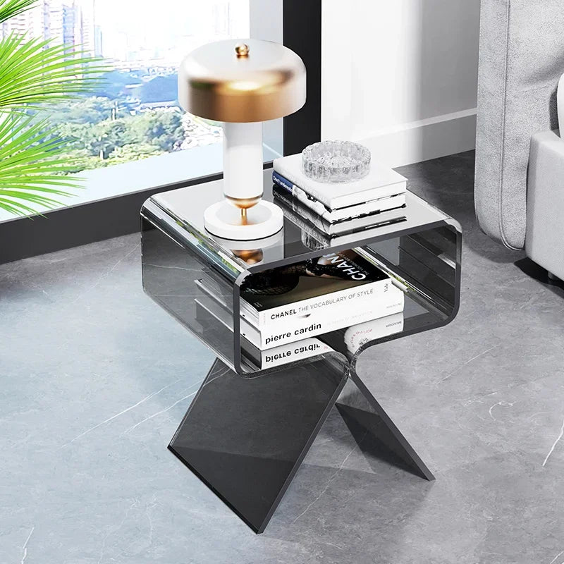 No-EN-Name-Null Modern Rectangle Orange Transparent Plastic-Acrylic Body Bedroom Side End Tables/Colors-Orange/Clear/Black/Size: height 45cm, length 39cm, width 30cm