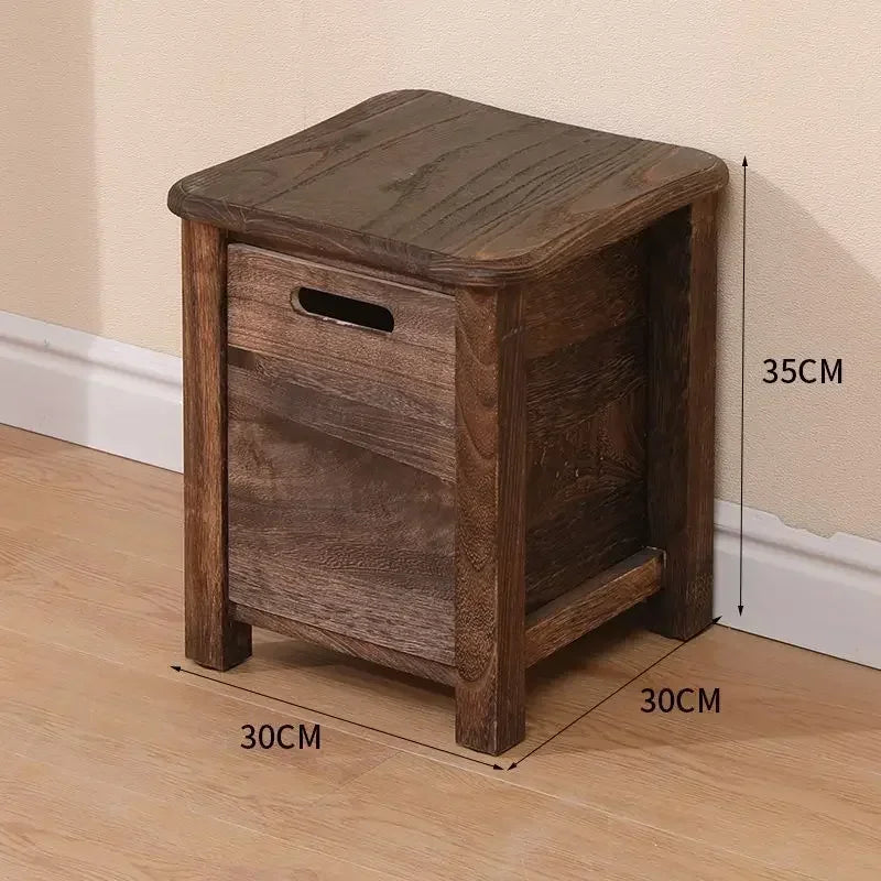 No-EN-Name-Null Modern Beige-Brown Solid Wood Square Shaped Smooth Hard Flat Top Rounded Corners One-Drawer Storage Chest Stools