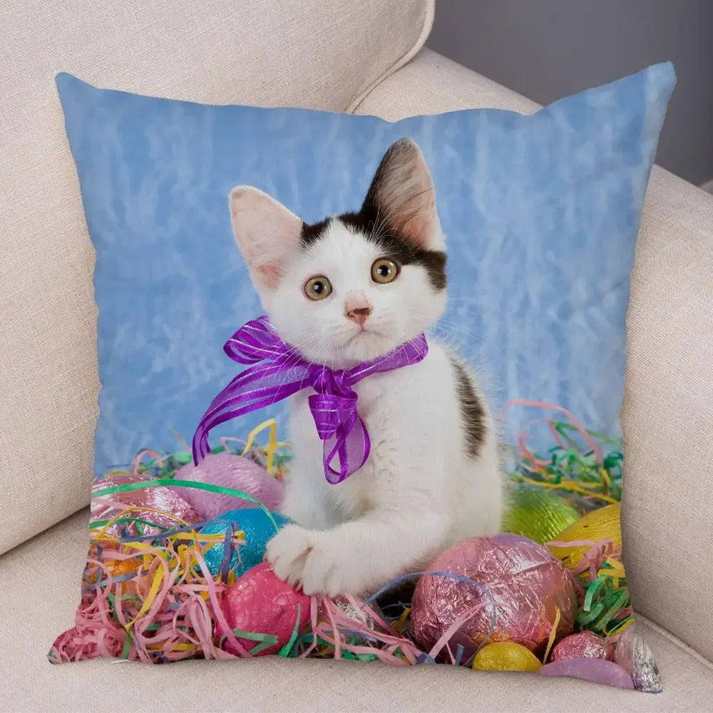 No-EN-Name-Null Printed Square Soft Polyester Multicolor Hilarious Cute Cat Animals Pillowcases /4 Sizes: 16  x 16 Inches/18 x 18 Inches/20 x 20 Inches/24 x 24 Inches/Colors-Animals/Multicolor