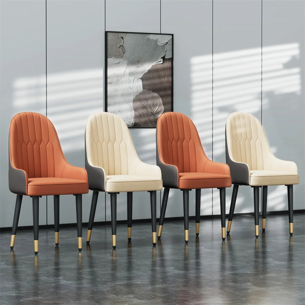 2 PCS Set LUVODI Orange-Grey Upholstered Faux Leather Dining Chairs/ Low Armrest/ Metal Legs
