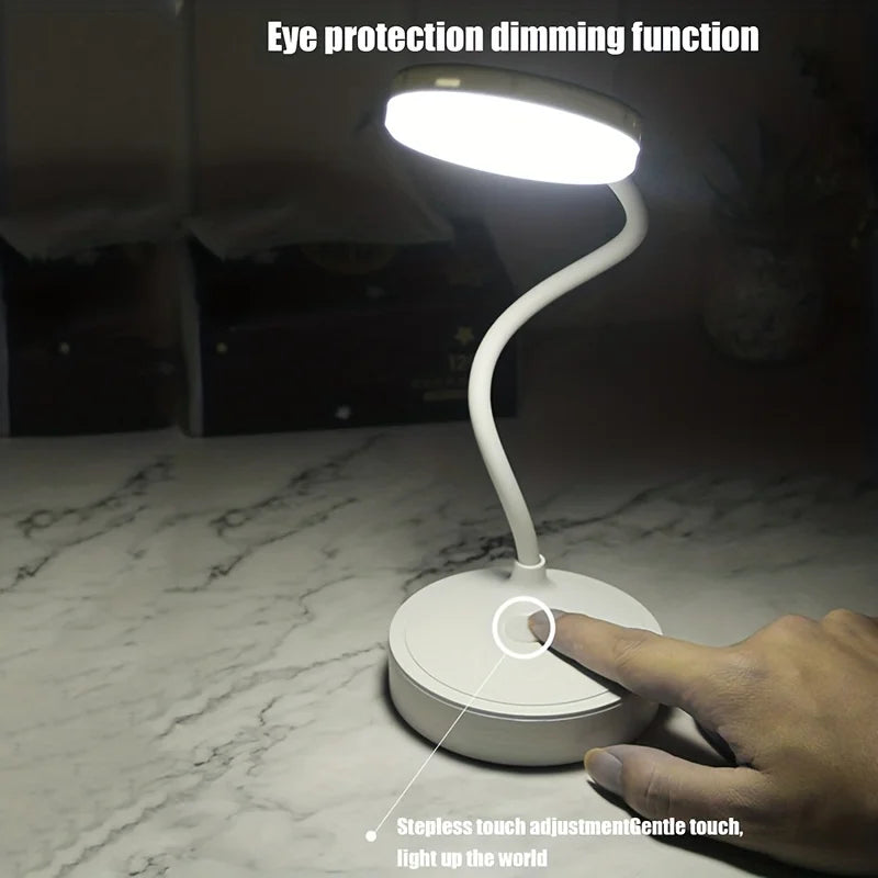 Modern Cool White-Daylight ABS Shade LED Plastic-PVC Eye Protection Dimming Function USB Rechargeable Port Push-Button Switch Round Bendable Gooseneck Arm Base Desk Lamps