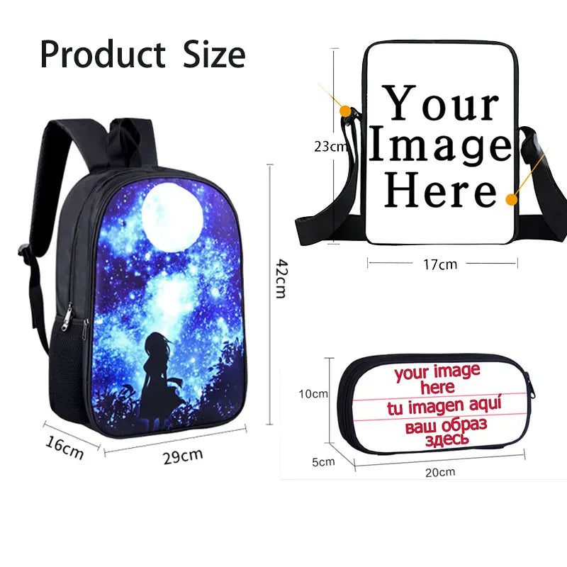 FANTASY VALLEY Women 3 PCS Softback Anime Inazuma Eleven Zippers Waterproof Multicolor Oxford Nylon School Backpacks Sets/ Colors-Black/Blue/Multicolor
