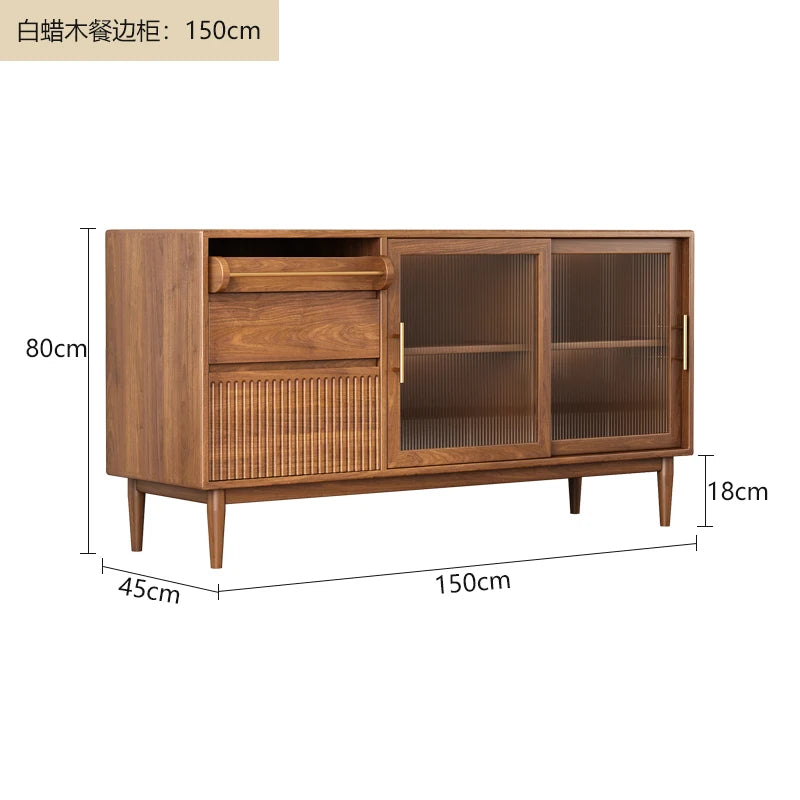 Nordic Solid Ash Wood Storage Dining Side Cabinet/3 Drawers/Colors-Black/Brown