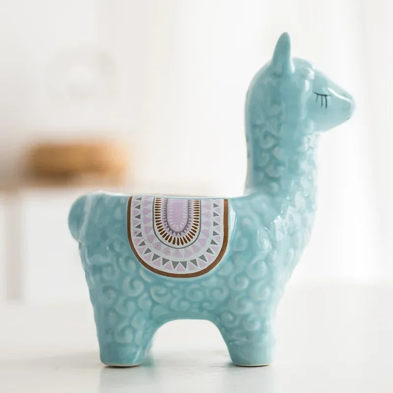 No-EN-Name-Null Home Garden Unglazed Ceramic Blue Cute Cartoon Alpaca-Owls Animal Mini Succulent Desktop Flower Pots Planters /Colors-Red/White/Blue/Gold/Animals