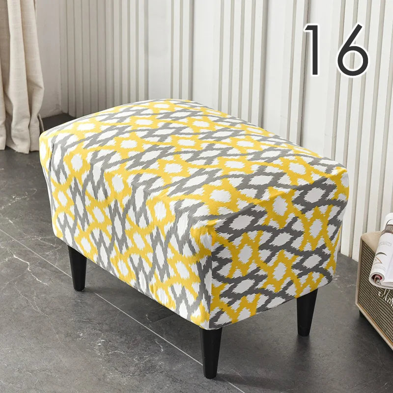 Rectangle Shaped Polyester Elastic Spandex Stretch Ottoman Slipcovers/Colors-Multicolor/Red/Floral/Black/Orange/Beige/Gray