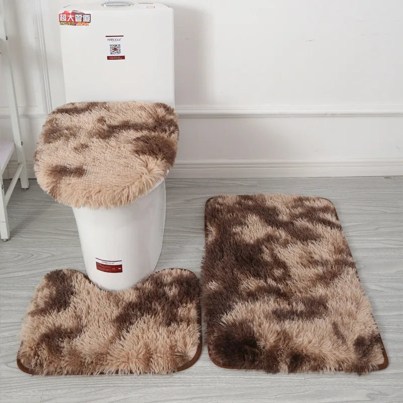No-EN-Name-Null 3 PCS Modern Washable Gray Toilet Seat Cover-In-Front Of Toilet Mat-Rectangle Anti-Slip Bottom Acrylic Bath Mats-Rugs Sets/Colors-Pink/Gray/Red/Black/Animal