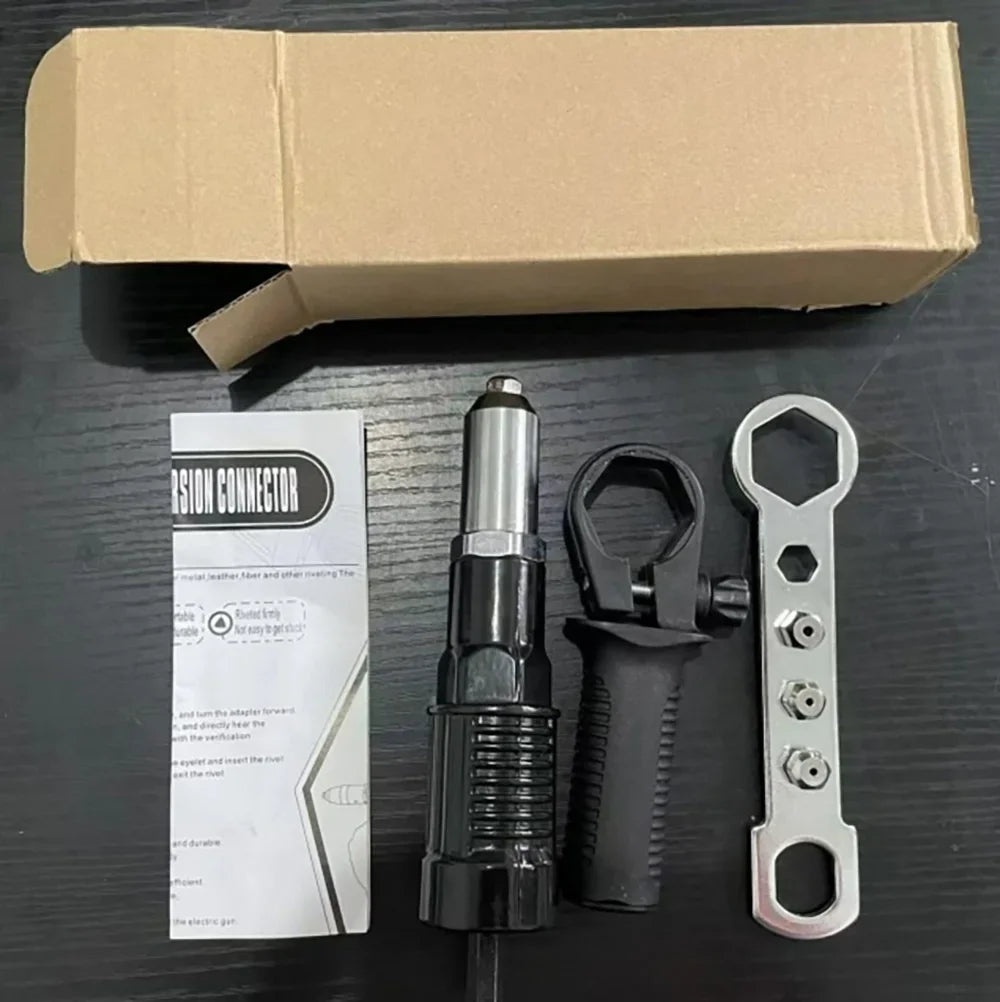 No-EN-Name-Null Industrial Grade Lightweight Black Plastic-Silver Metal Nose Cordless Handheld Electric Fast Pulling Hard Drilling Rivet Guns /Optional: With-Without 400 PCS Hard Metal Rivets