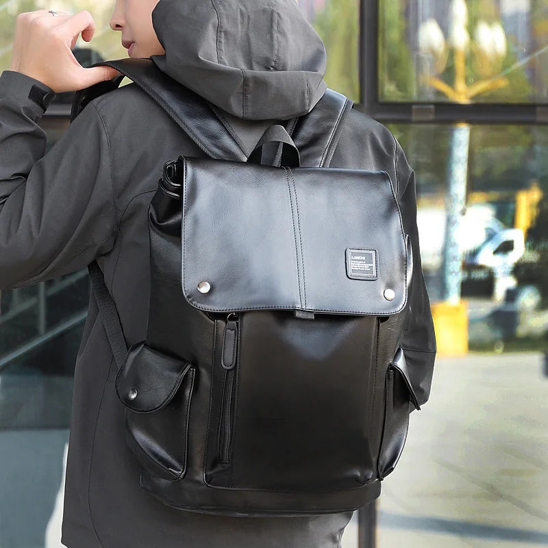Men Softback Zipper Large Leather Polyester Backpacks/Air Cushion Belt/Soft Handle/Backpack Straps/ Silt Pockets/Laptop Compartment/Colors-Black/Brown