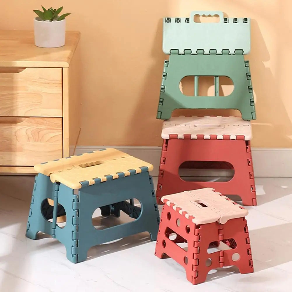 No-EN-Name-Null Modern Multicolor Lightweight Portable Hard Plastic Flat Square Shaped Top Folding Stools/Colors-Blue/Red/Green/Yellow/Black/Gray/Flora/Multicolor/White/Striped