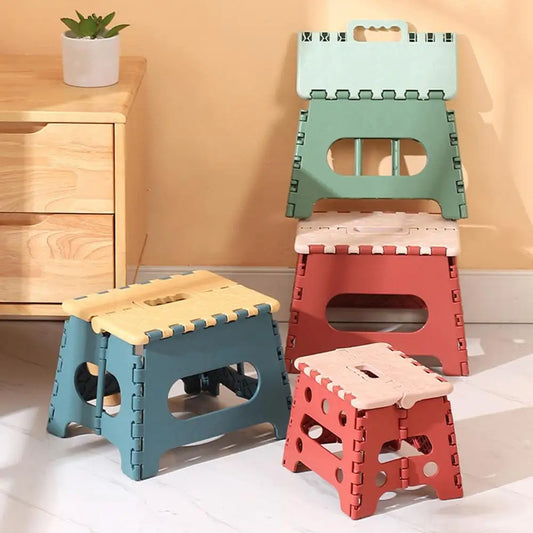 No-EN-Name-Null Modern Multicolor Lightweight Portable Hard Plastic Flat Square Shaped Top Folding Stools/Colors-Blue/Red/Green/Yellow/Black/Gray/Flora/Multicolor/White/Striped