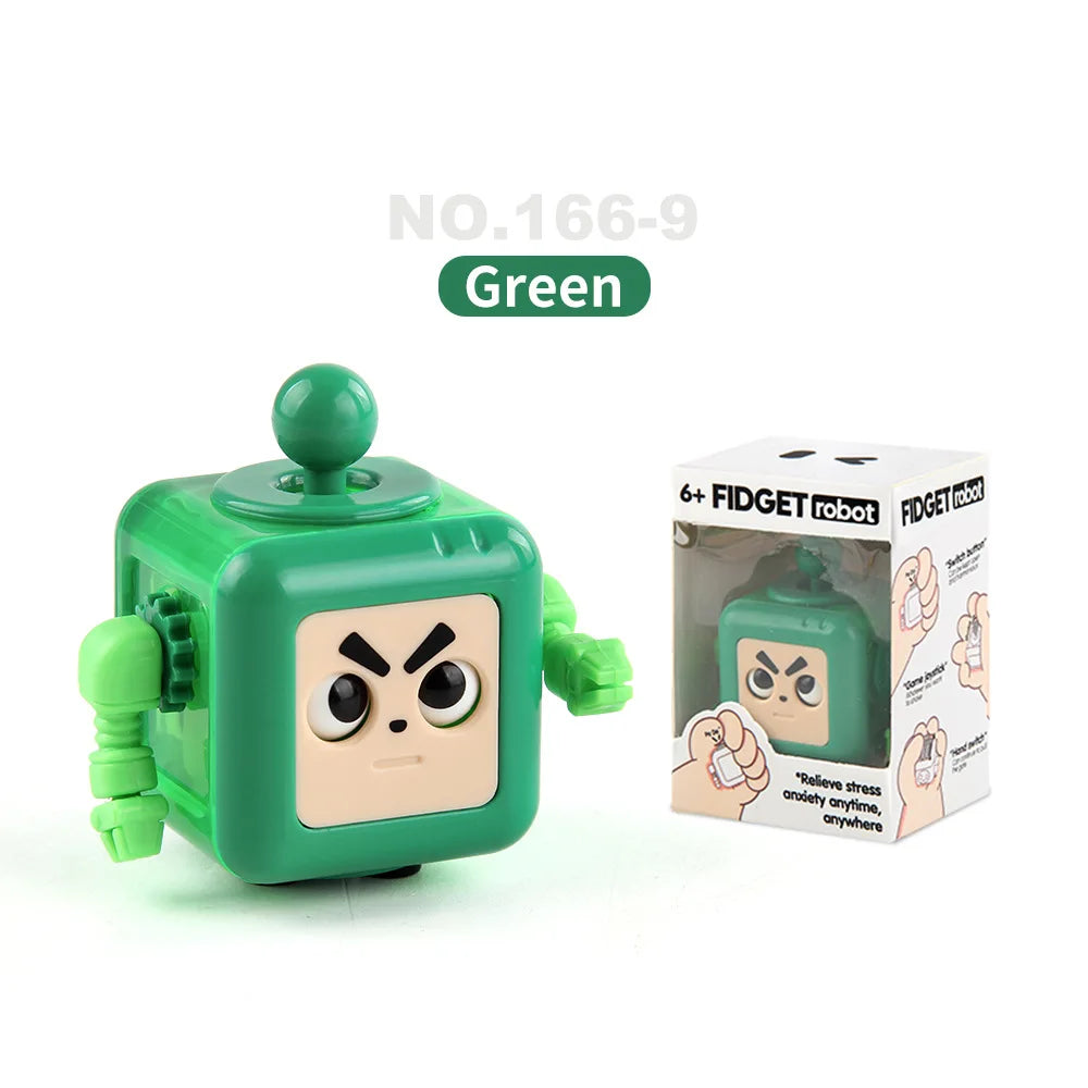 Kids Small Square Shape Handheld Cute Funny Cartoon Facial Expression Robot Anxiety-Stress Relief Smooth Plastic Fidget Toys/Colors-Green/Blue/Orange/Purple/Multicolor/Ages: 6-18 + Years Older
