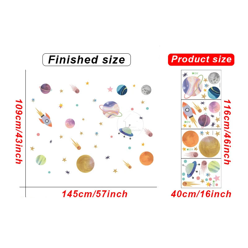 HEATBOYWADE Kids 4 PCS Creative Multicolor Plastic Self-Adhesive Removable Creative Cartoon Universe Planets Space Home Decor Wall Decals Sets /Colors-Multicolor