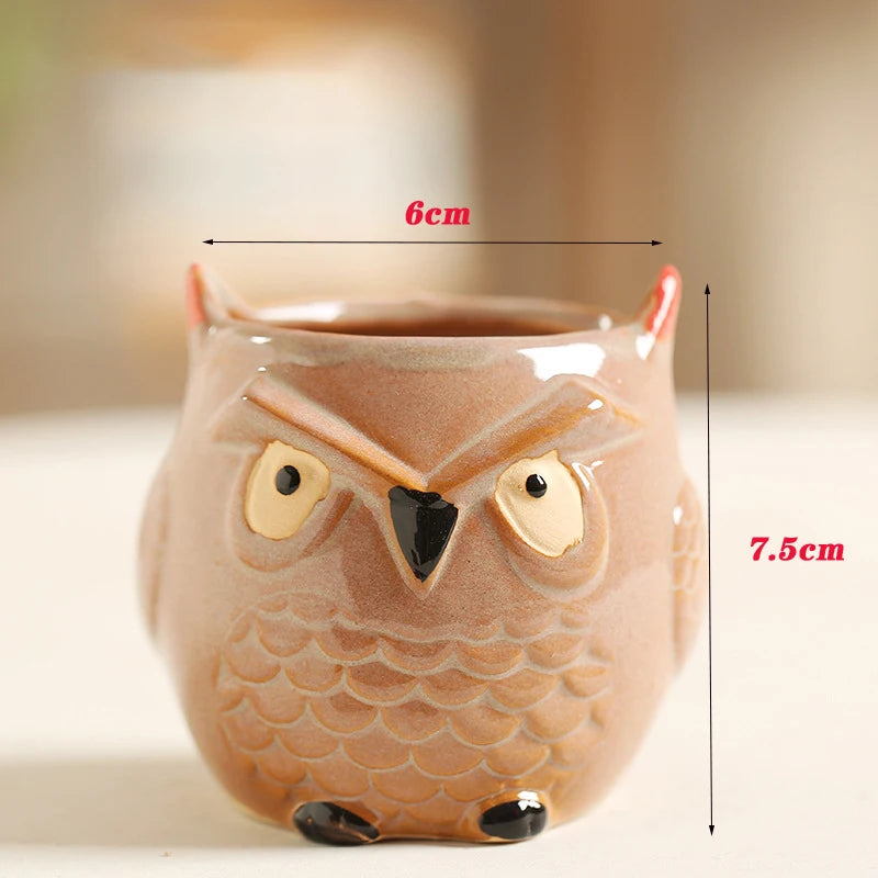 No-EN-Name-Null Nordic Home Creative Succulent Mini Ceramic Cute Owl Shaped Design Tabletop Flower Pots Planters /Colors-Animals/Black/Brown/White