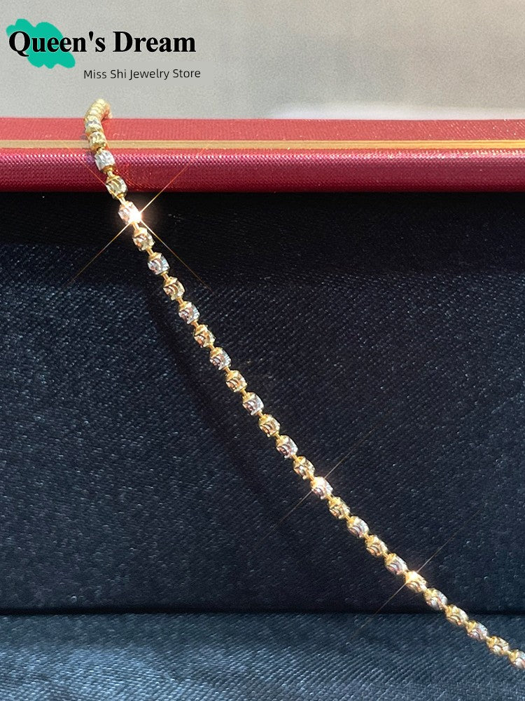 Women Fine Imitation Shiny Silver-Plated Geometric Sterling Silver Metal Realistic Italian Diamond Ball Chain Clasp Necklaces/Colors-Gold/Silver/Geometric/Clear