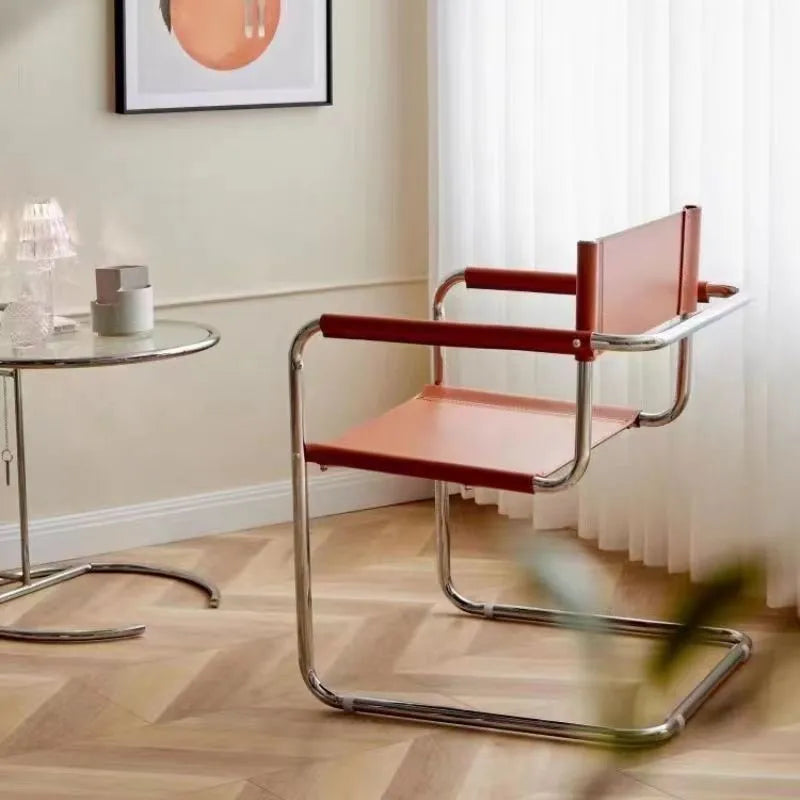 MLING Modern Silver Stainless Steel Metal Armchair Frame Orange Upholstered Padded Saddle Faux Leather Kitchen-Dining Room Chairs/Colors-Brown/White/Black/Red/Orange