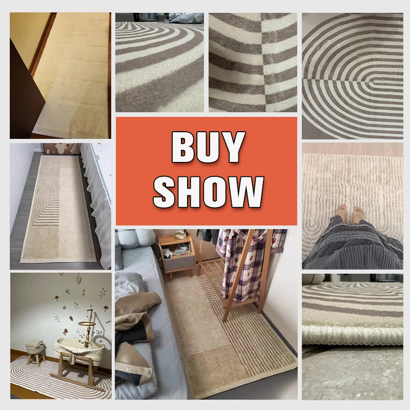 No-EN-Name-Null Modern Indoor Hypoallergenic Rectangle Shaped Persian Beige Striped Geometric Soft Fluffy Faux Cashmere Anti-Slip Bottom Fade-Resistant Non-Toxic Large Rugs/Hand Wash