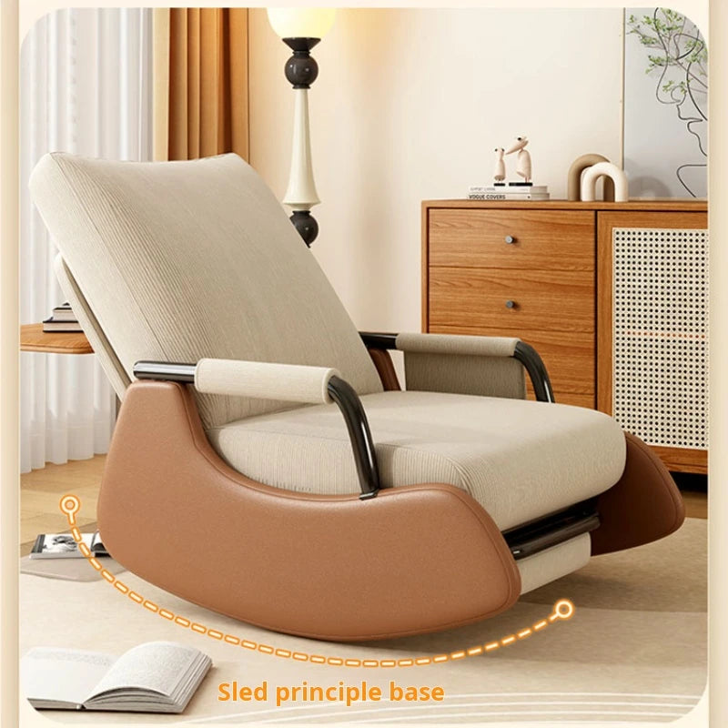 ZHENDAI Indoor Modern Gray Soft Velvet Upholstered Padded Corduroy Fabric Cushions Three-Gear Adjustable Backrest Metal Arms-Footrest No Roll Overs Design Reclining Rocking Chairs/Colors-Gray/Beige/Green/ Size: 78 x 60 x 70cm