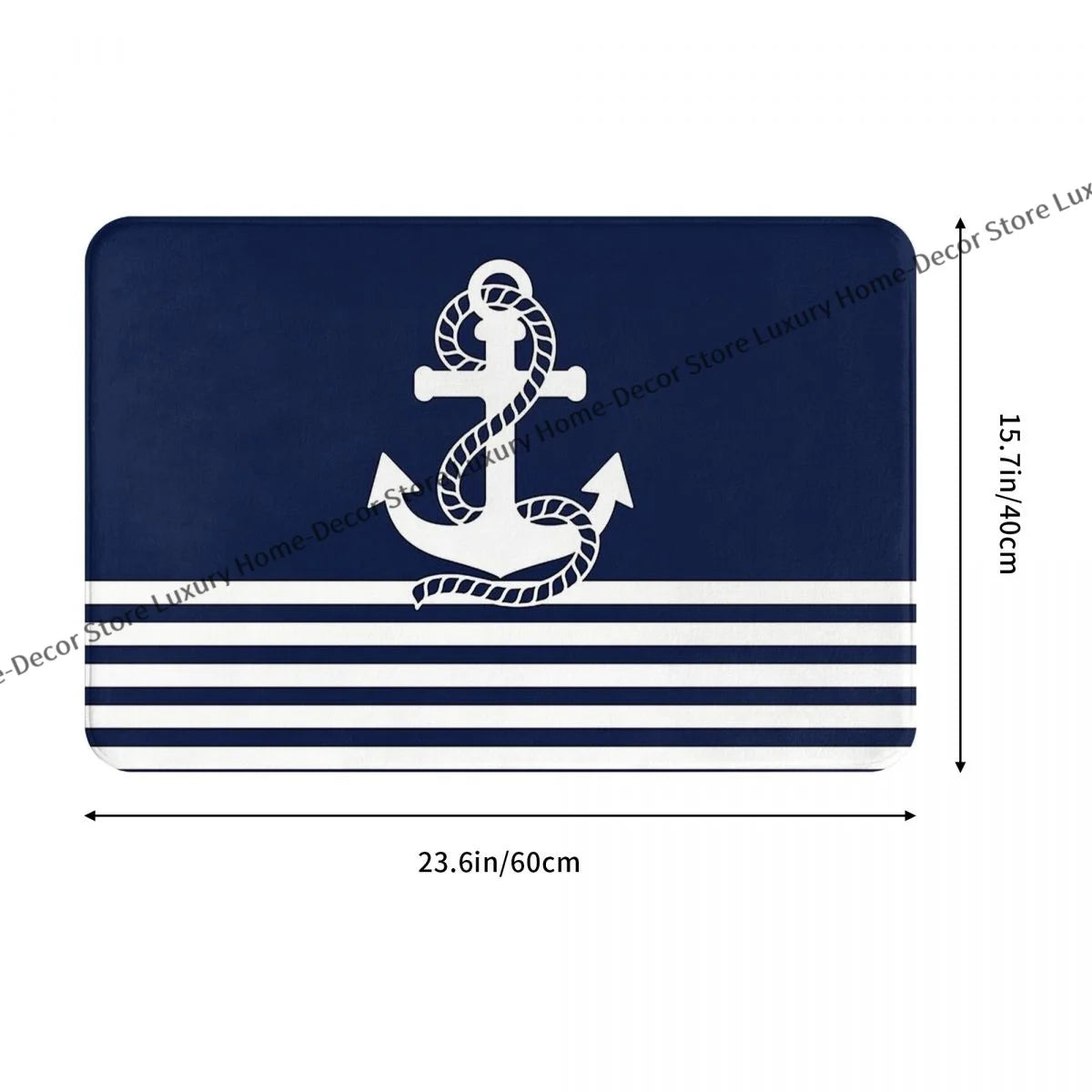 No-EN-Name-Null Indoor-Outdoor Machine-Made Waterproof Non-Slip Wrinkle-Resistant Polyester Flannel Fabric Printed Nautical Rope White Striped Blue Anchors Design Rectangle Floor Doormats/Size: 40cm x 60cm  16 x 24 inches