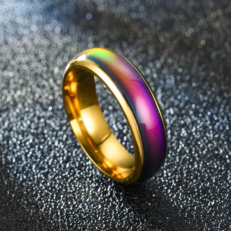 Women Metal Imitation Geometric 5 Colors Changing Romantic Feelings Temperature Mood Band Rings/Ring Sizes: 5-6-7-8-9-10-11-12/Colors-Green/Blue/Gold/Multicolor/Geometric