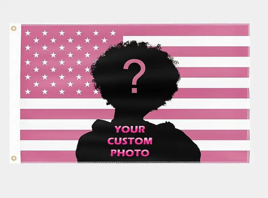 Double Stitched Personalized Custom Photo Polyester Pink USA America Flag Travel Wall Hanging Tapestries/ 2 Sturdy Brass Grommets/Colors-Pink/Red/Striped