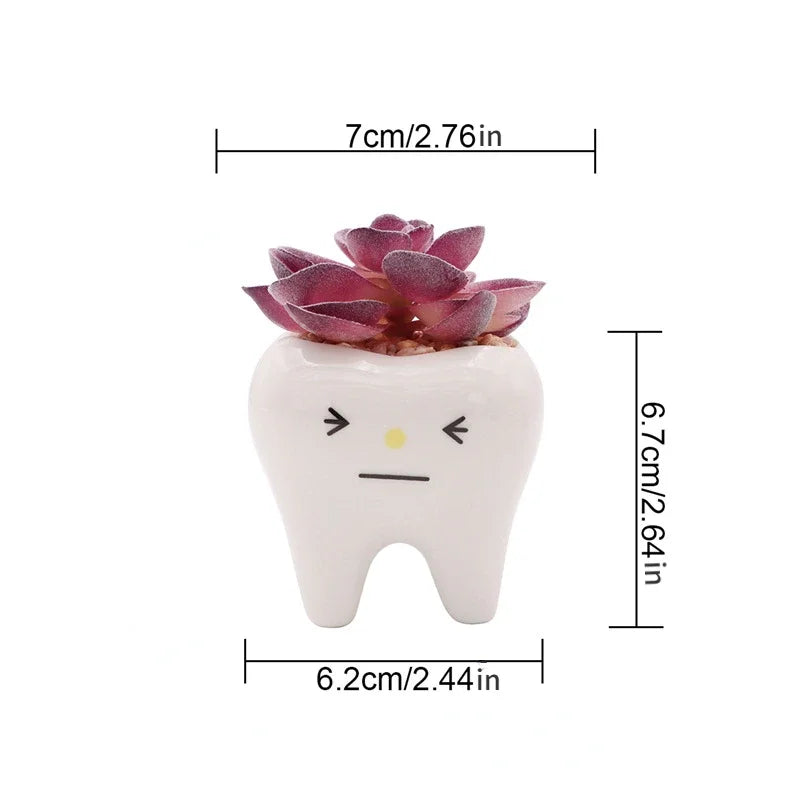 No-EN-Name-Null Home Garden Glazed Porcelain Ceramic Mini Cute White Tooth Shaped Smiling-Frowning Faces Desktop Flowerpots Planters /Colors-White/Black/Pink/Red/Multicolor