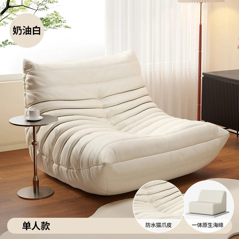 BIANXIANG Modern Medium Soft Firmness Double Seat L-Shaped White-Striped Design Velvet Synthetic Leather Cushions Bean Bag Sectional Sofas