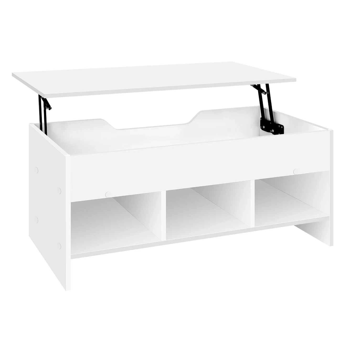 No-EN-Name-Null Modern White Pine Wood Rectangle Height-Adjustable Lift-Up Table-Top Four Large Storage Compartments Coffee Tables