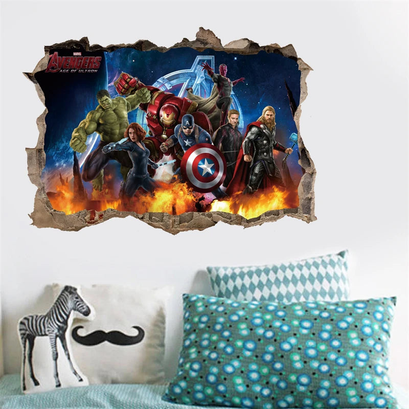 MINISO Kids 3D Plastic PVC Movie-TV Superheroes Broken Marvel Avengers Wall Art Stickers/Colors-Multicolor