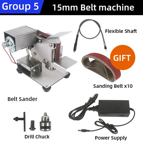 TUNGFULL Outdoor Waterproof Cover Polished Silver Stainless Steel Plated Full Body 7 Adjustable Speeds Control Gears AC-DC Powered Mini Electric Belt Sanders/Colors-Silver/Gray/Black/220V 110V/ US Plug/Electrical Components/Dust Cover