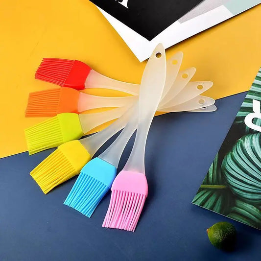 Kitchen Plastic Non-Slip Frosted Handle Disassembling Head Basting Silicone Bristle Brush-Hook Hole/ Colors-Orange/Pink/Green/Red/Yellow/Blue