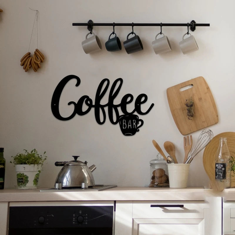 Black Kitchen Modern Iron Hanging Coffee Bar Signs/Size: Approx.11.81 x 7.09 inches