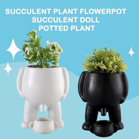No-EN-Name-Null Small Modern Cute Cartoon Ceramic White Spoof Peeing In A Clay Pot With Two Handles Wear Resistant Desktop Flowerpots Planters /Colors-White/Black/Green/Multicolor
