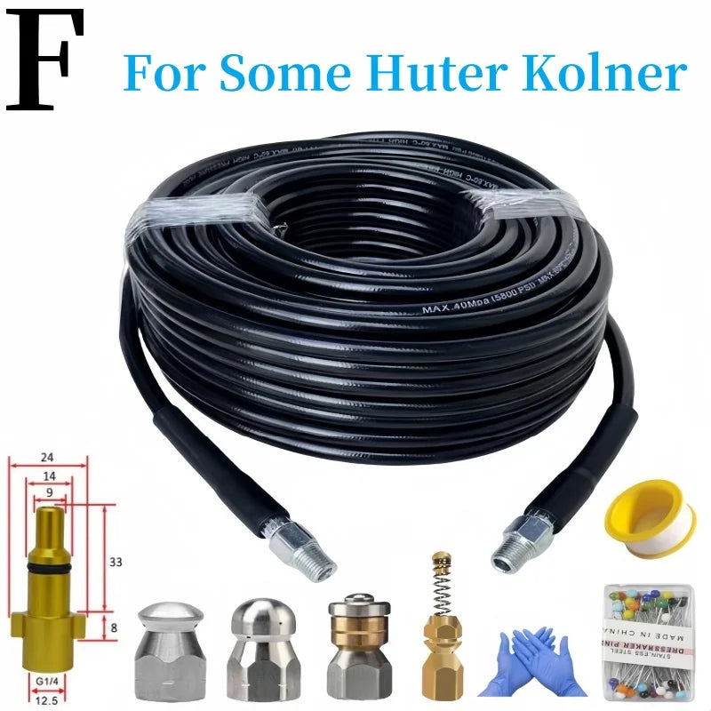 DUTRIEUX Outdoor Black High-Pressure Cleaning Non-Twisting Detachable Brass-Aluminum Alloy Connectors White Plastic Silver Stainless Steel Nozzles Sewer Drainage Cleaning Air Pneumatic Hoses